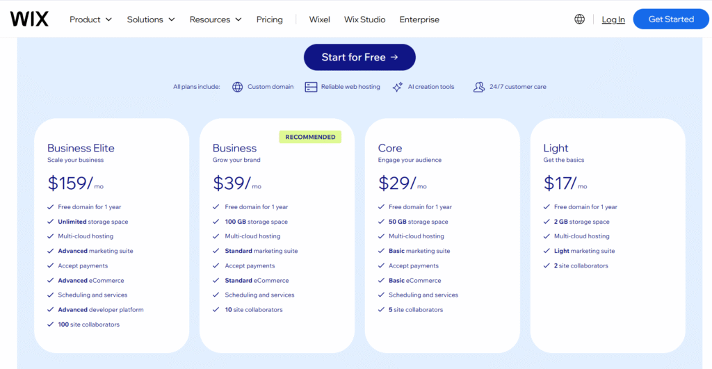 wix pricing singapore